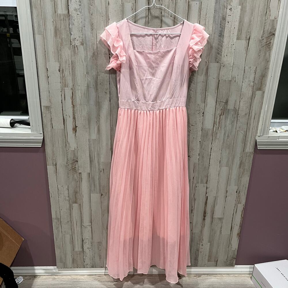 Shein Pink Square-neck‎ Pleated Maxi Dress Cosplay Wicked Glinda Womens XS